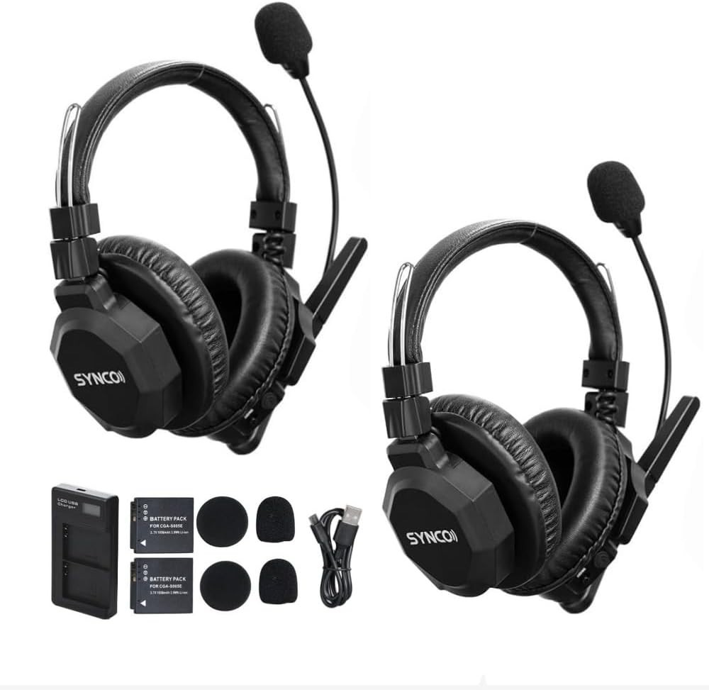 SYNCO Wireless Intercom Headset System 2 Person Dual Ear 500m Noise Cancel – NIB