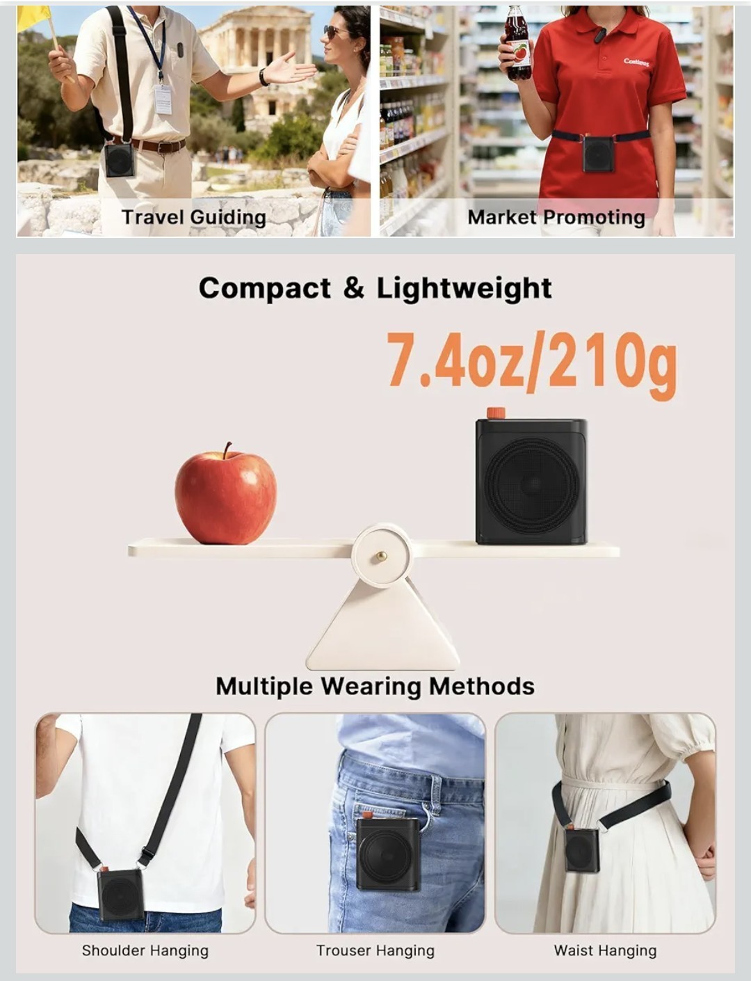 Wireless Voice Amplifier with Wireless Lavalier Lapel Microphone Portable