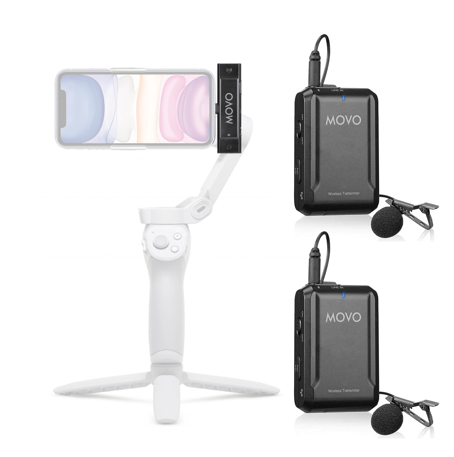 Movo Edge-DI-Duo Wireless Lavalier for iPhone – Perfect Compact Lav Mic Black
