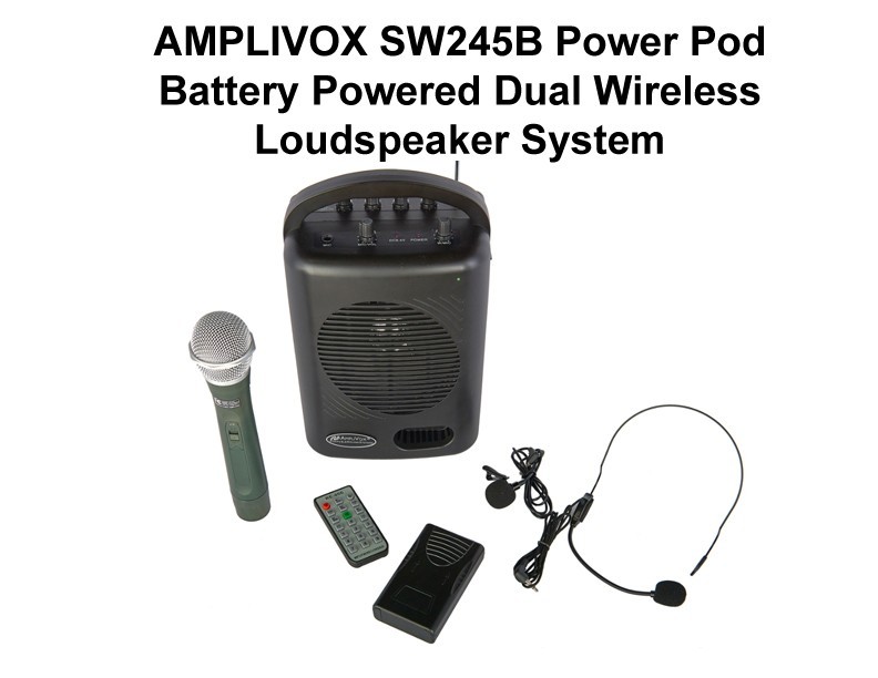 AmpliVox SW245B Power Pod Dual 2 Wireless Microphone Bluetooth PA Sound System