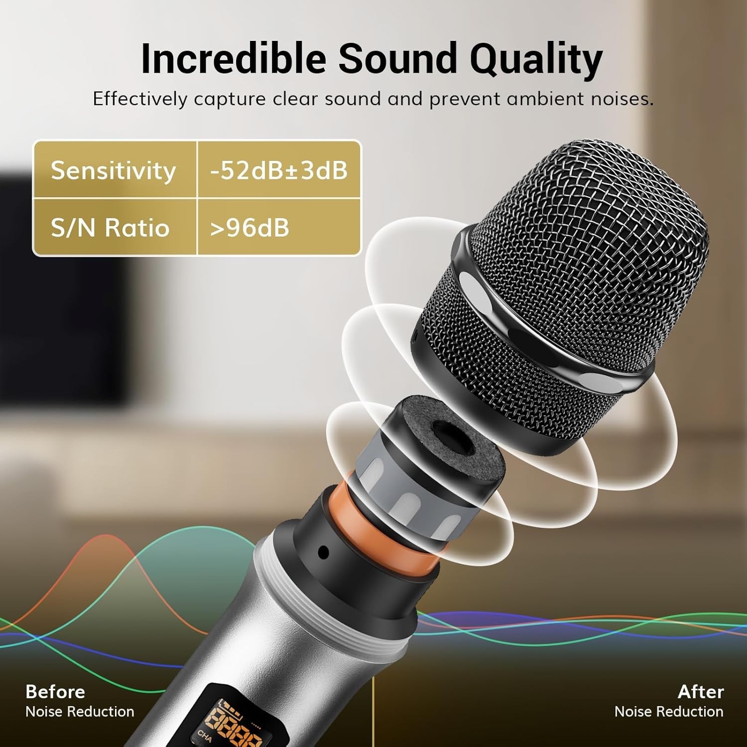 Wireless Microphone System with 4 Handheld Mics 90m Transmission Range Silver