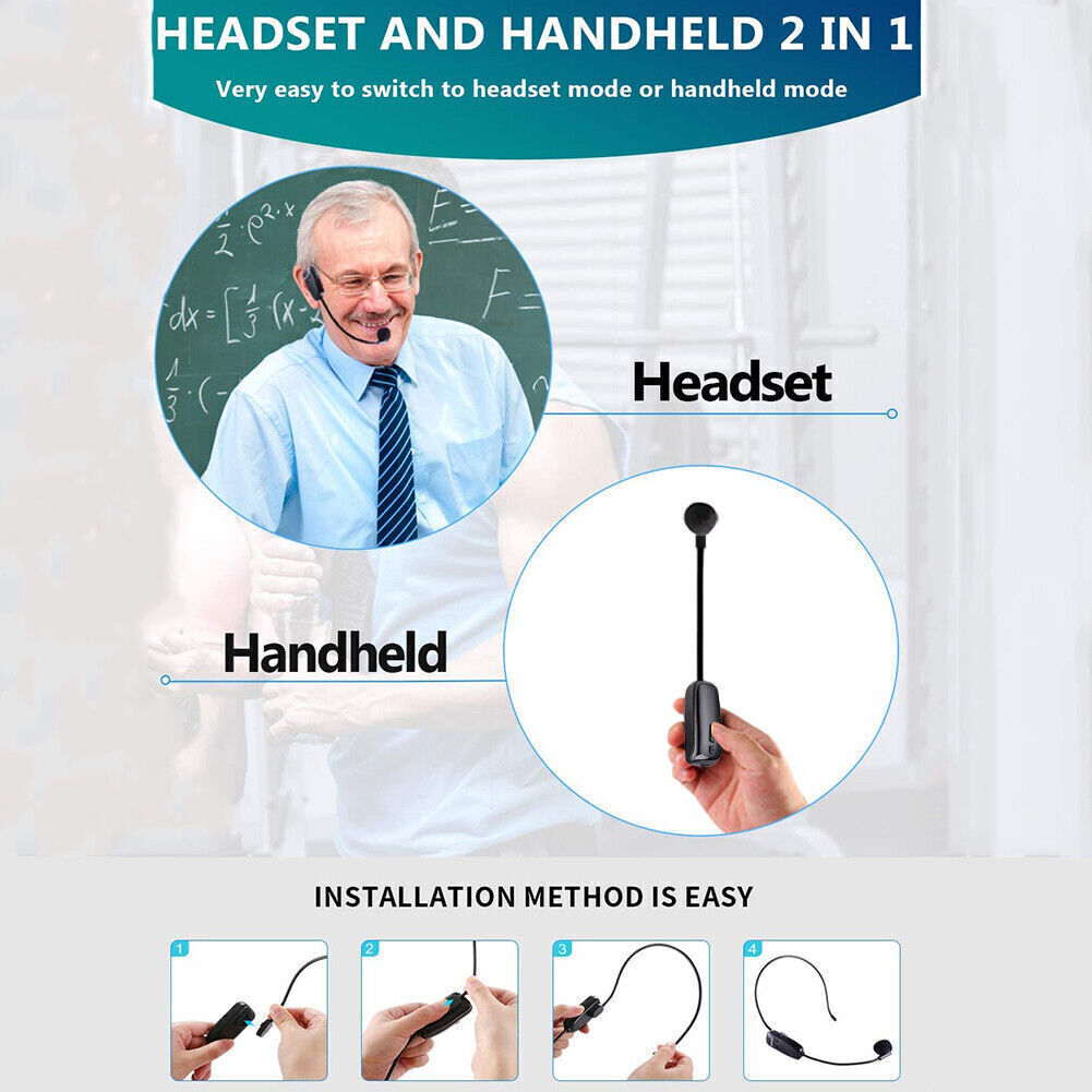 UHF Wireless Microphone Headset 160FT Range Mic System for Teach Outdoor Speech