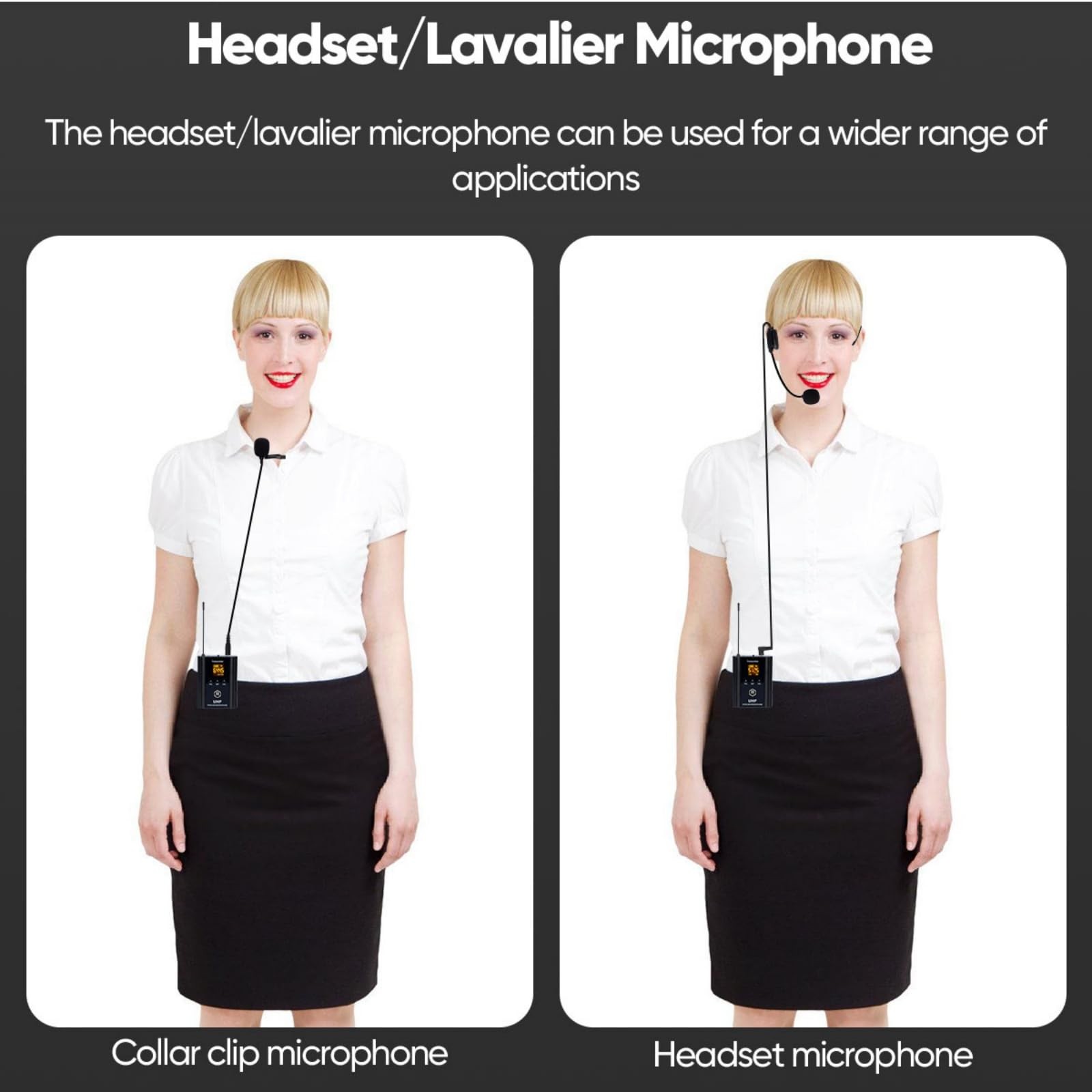 UHF Wireless Microphone System – 1-Pack with Headset & Lavalier Mics, 100ft R…