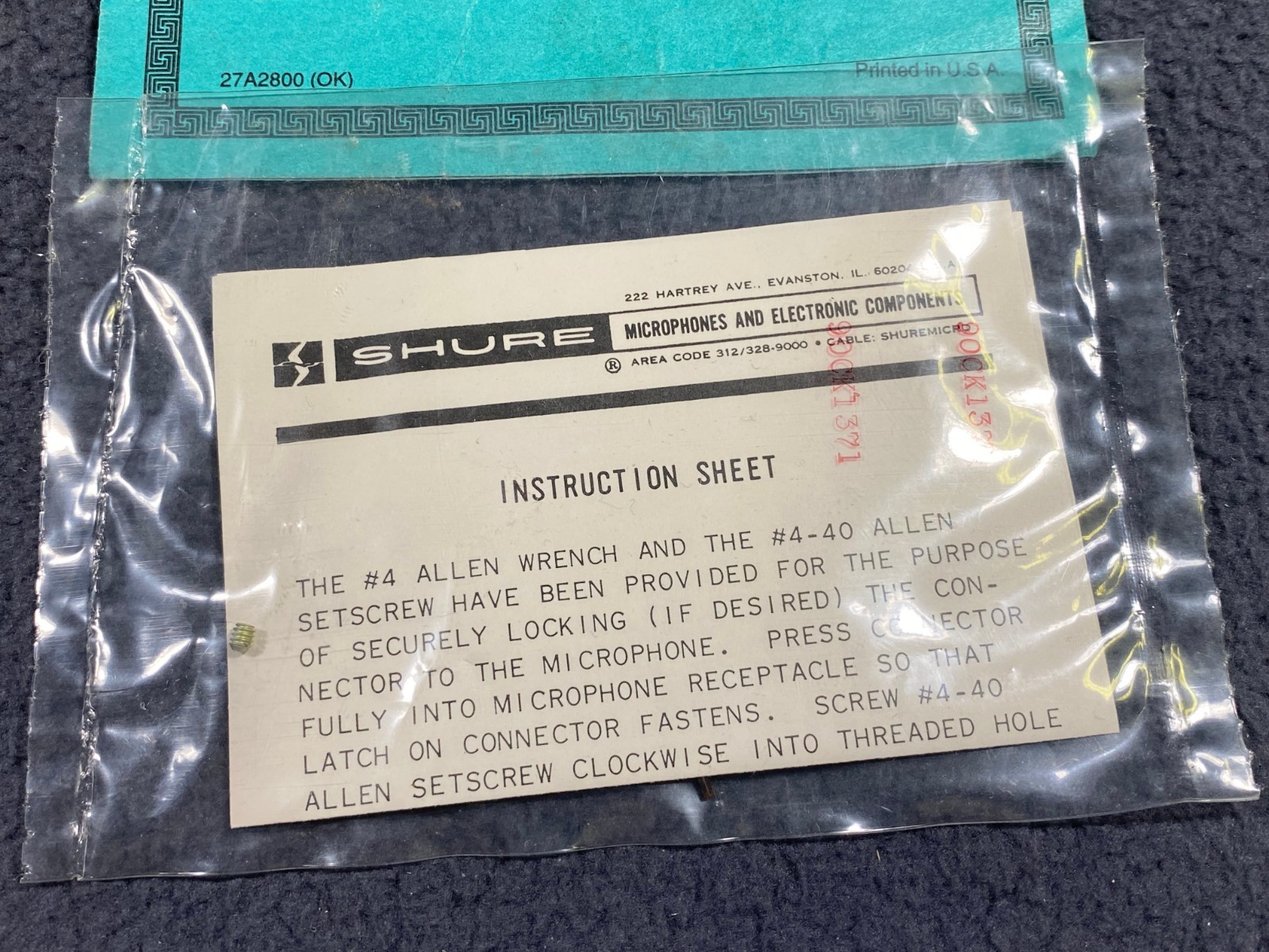 Vintage Shure Unidyne Dynamic Microphone Set Screw Warranty Card Allen Wrench