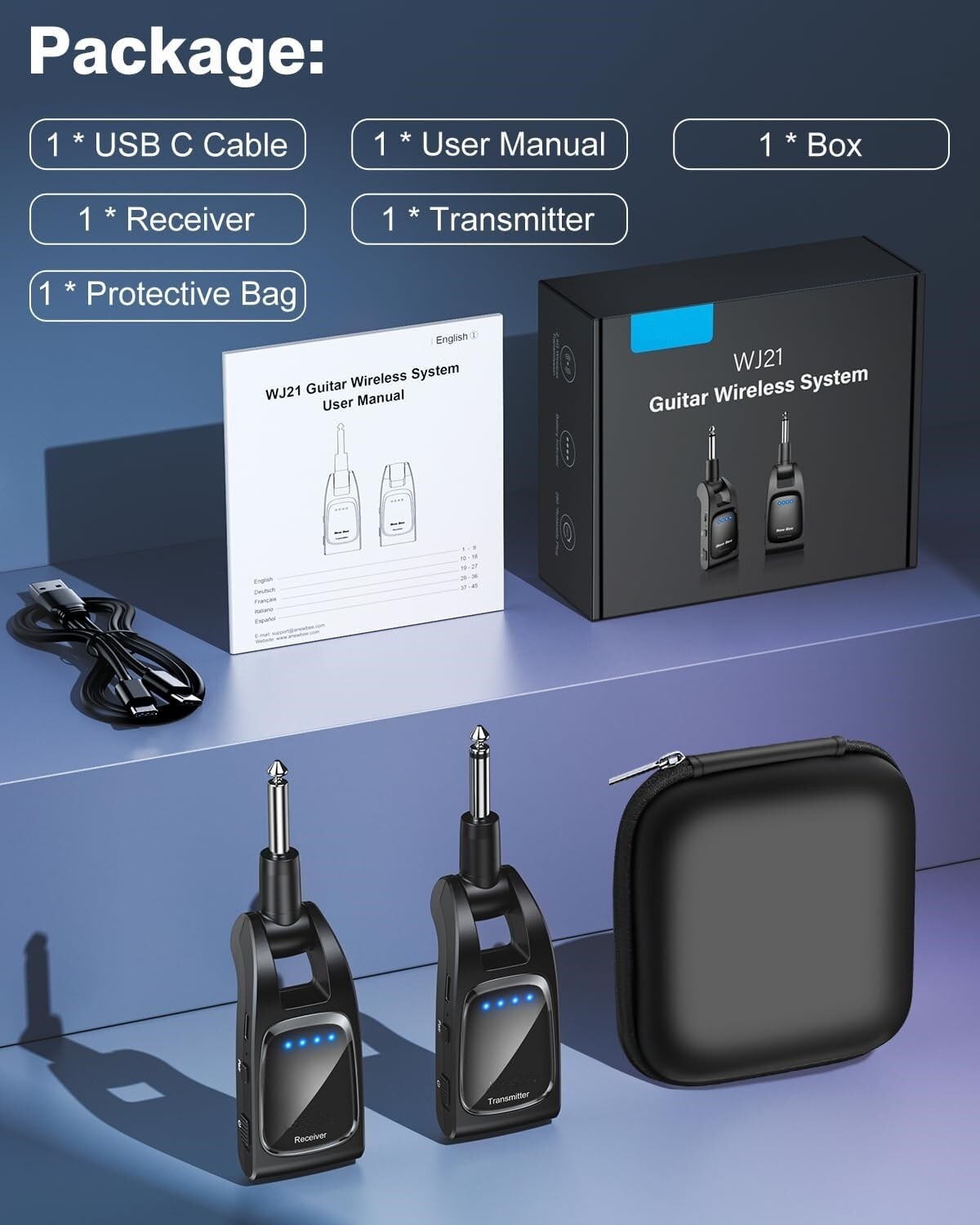 Sistema Inalambrico Para Guitarra Receptor De Transmisor Audio Recargable 6 Cana