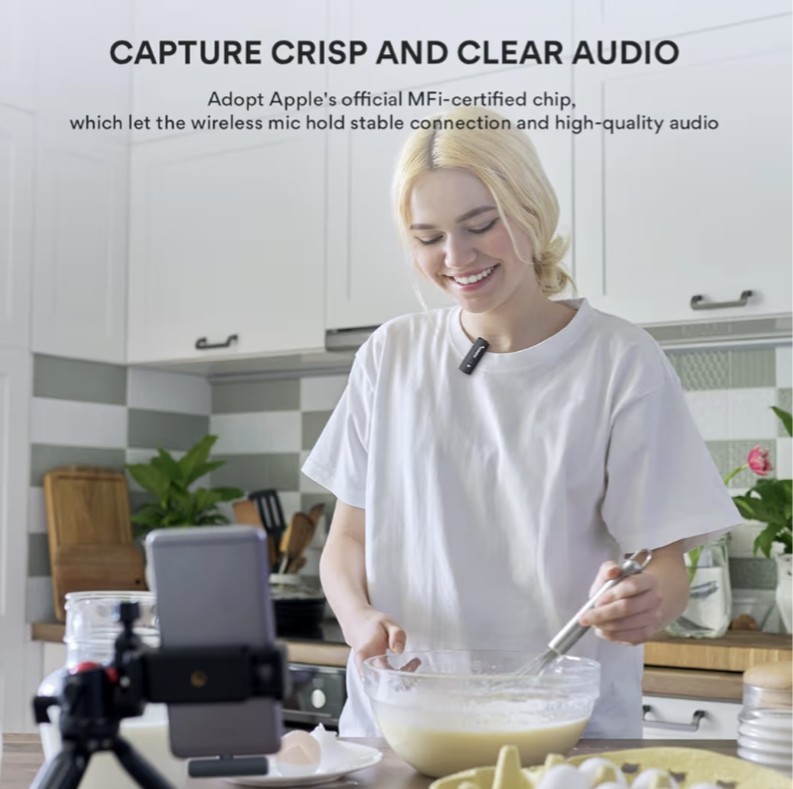 Wireless Lavalier Lapel Microphone for iPhone iOS with Noise Cancel