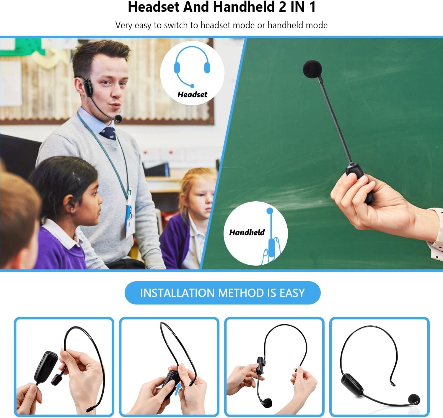Wireless Microphone Headset, Clear Sound Quality, Perfect for Karaoke & Podcasts