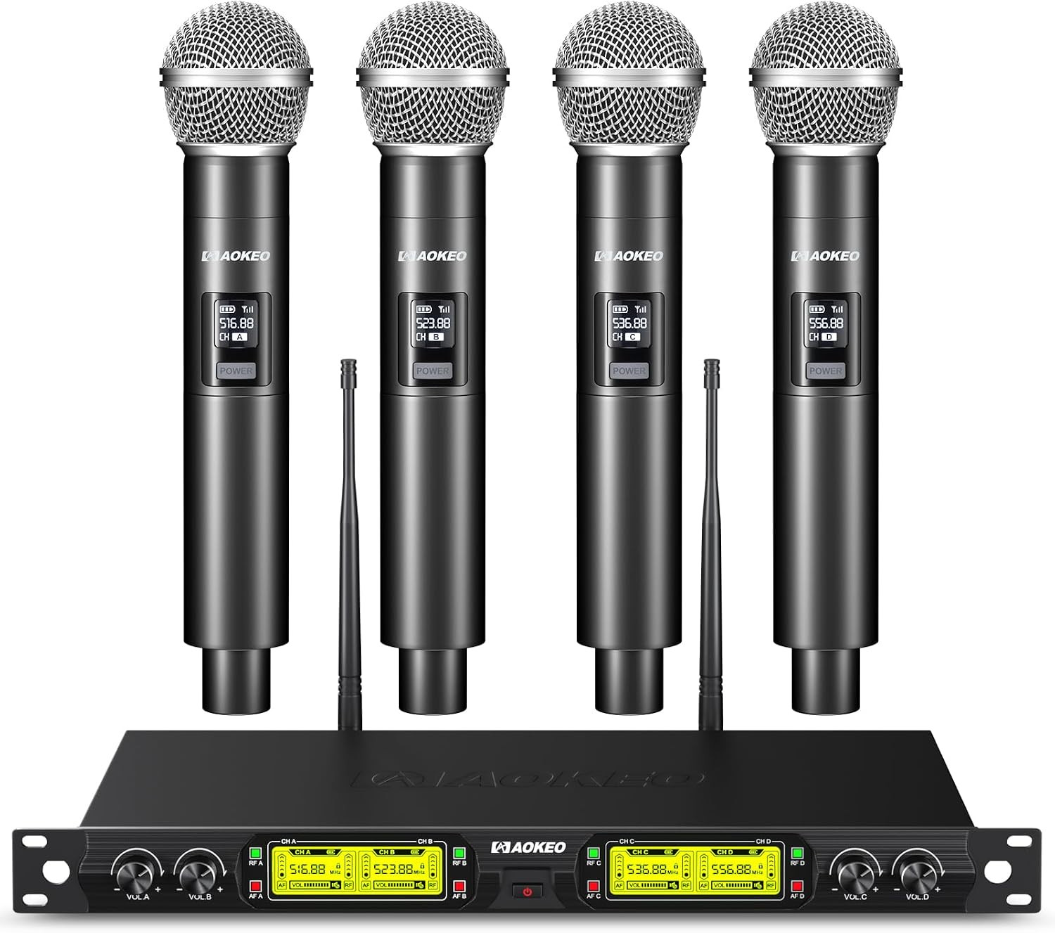 4-Channel UHF Wireless Microphone System with 4 Handheld Mics for Events