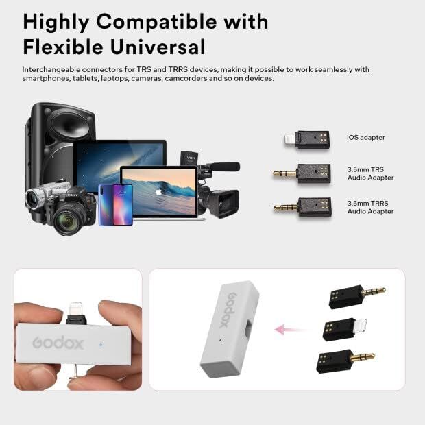 GODOX Wireless 2.4G Mini Mic Lavalier Microphone 2TX+1RX +Charging Case *4365A1G