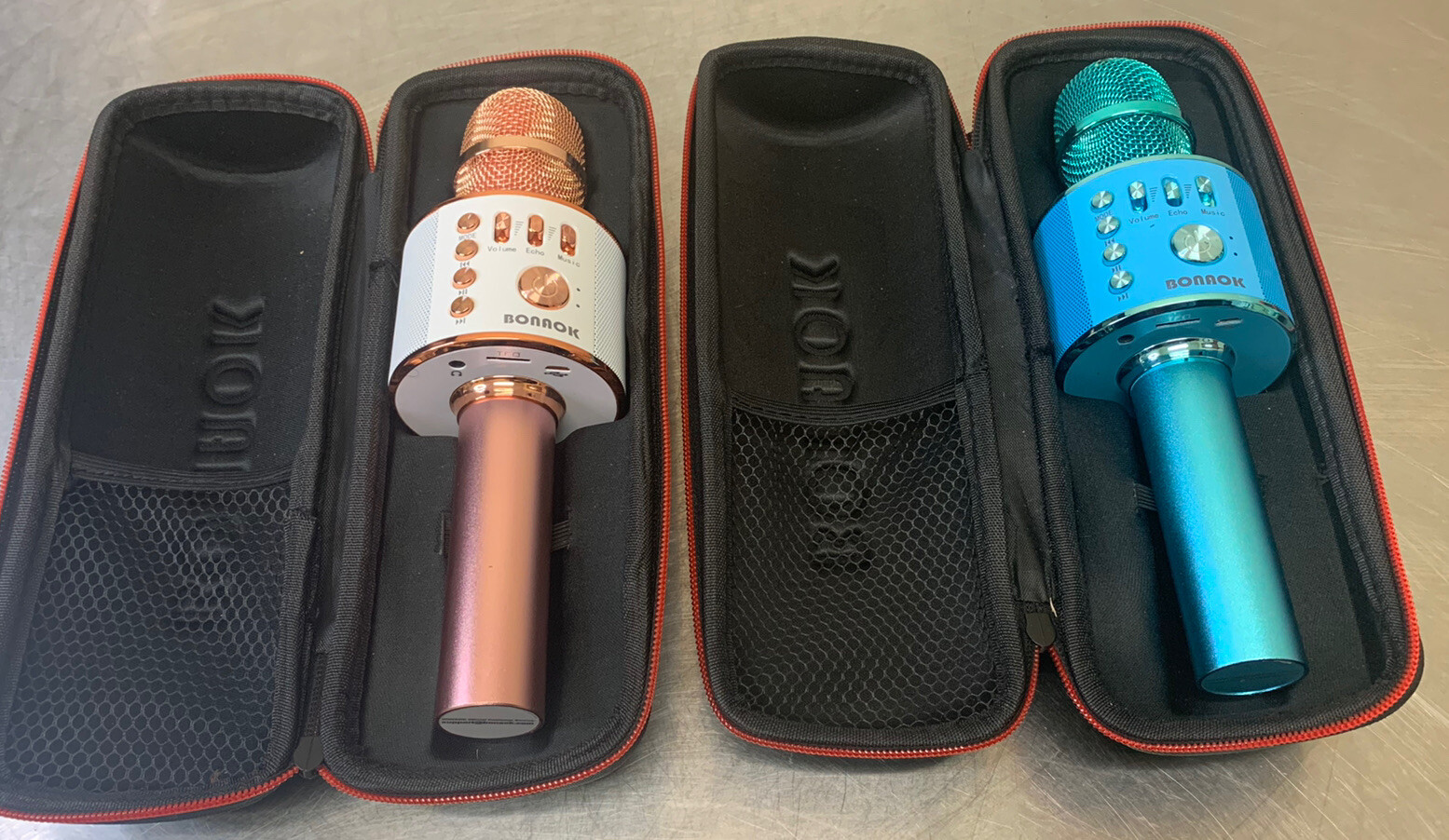 Lot of (2) Bonoak Wireless Karaoke Microphones Cases Chargers Rose Gold Blue