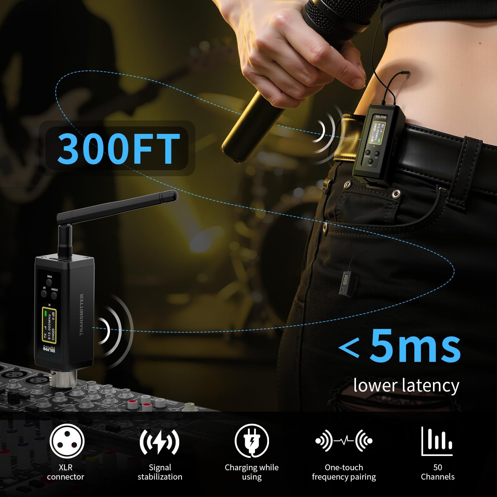 Wireless in Ear Monitor System UHF 902-927 MHz 50-Channel 300ft Range F10P