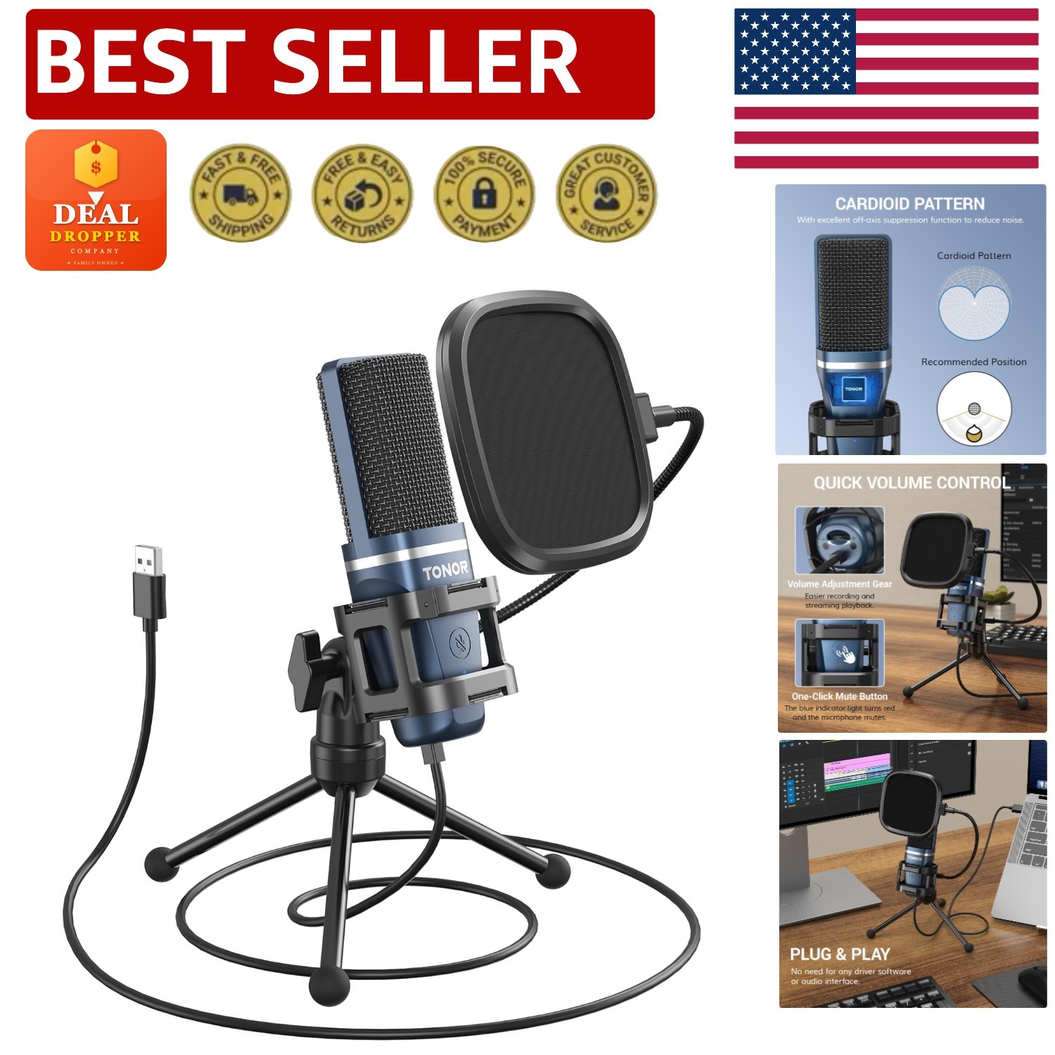 TC-777 USB Podcast Microphone Set with Tripod & Pop Filter – Crystal Clear Sound
