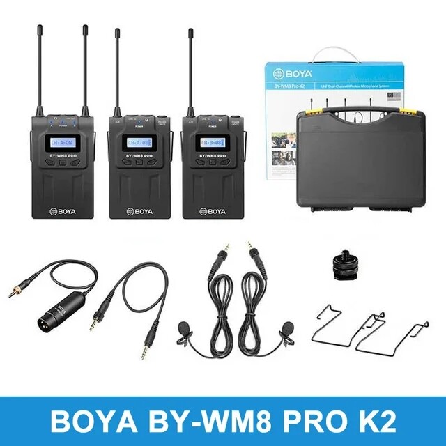 BOYA BY-WM8 Pro K2 UHF Dual-Channel Audio Wireless Lavalier Microphone System