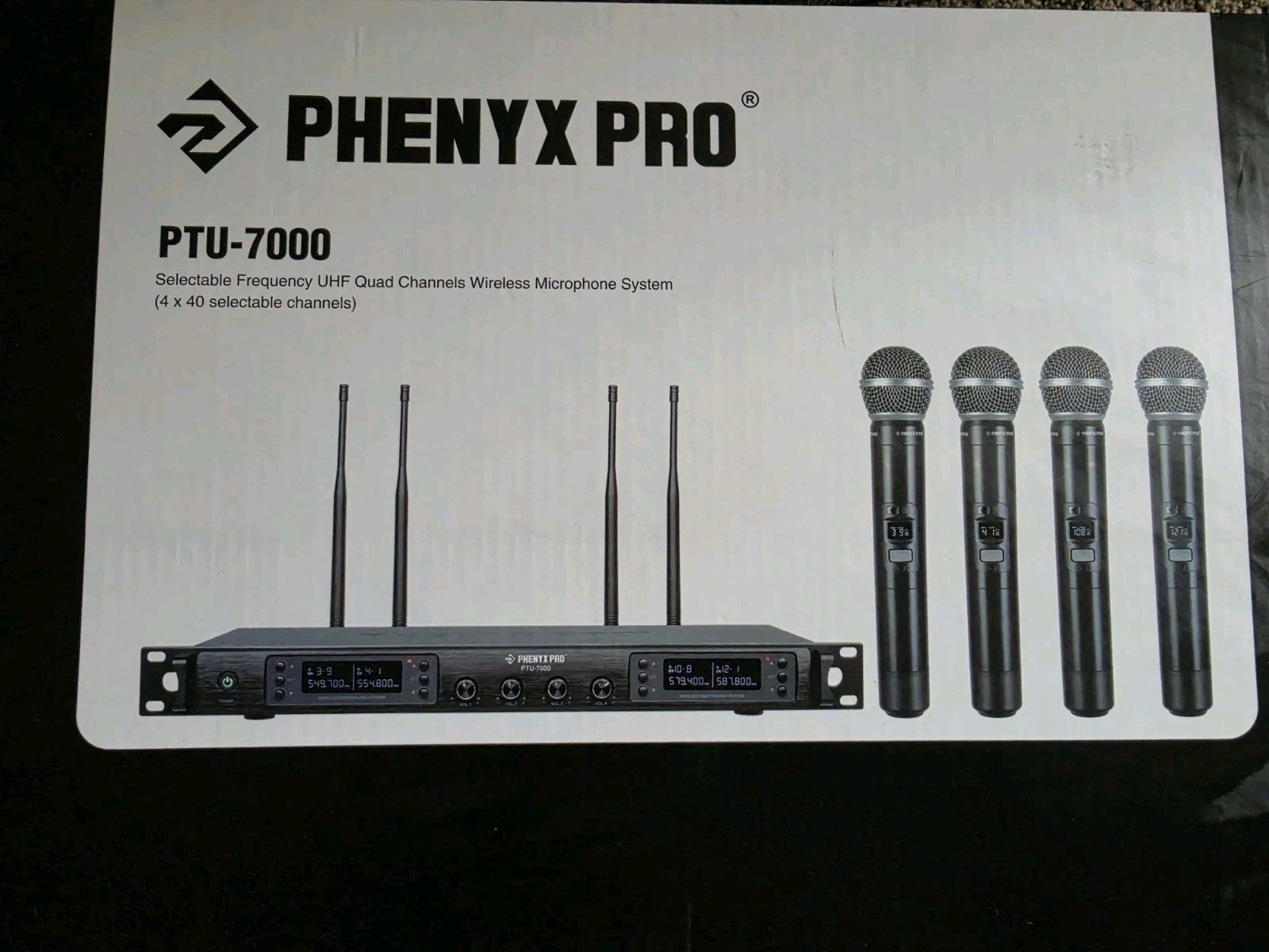 Phenyx Pro Wireless Microphone System PTU-7000-4H Quad Channel UHF 328ft