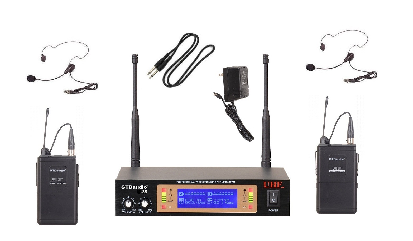 GTD Audio 2Ch UHF Lavaliere Wireless Microphone Mic System NEW 35LL