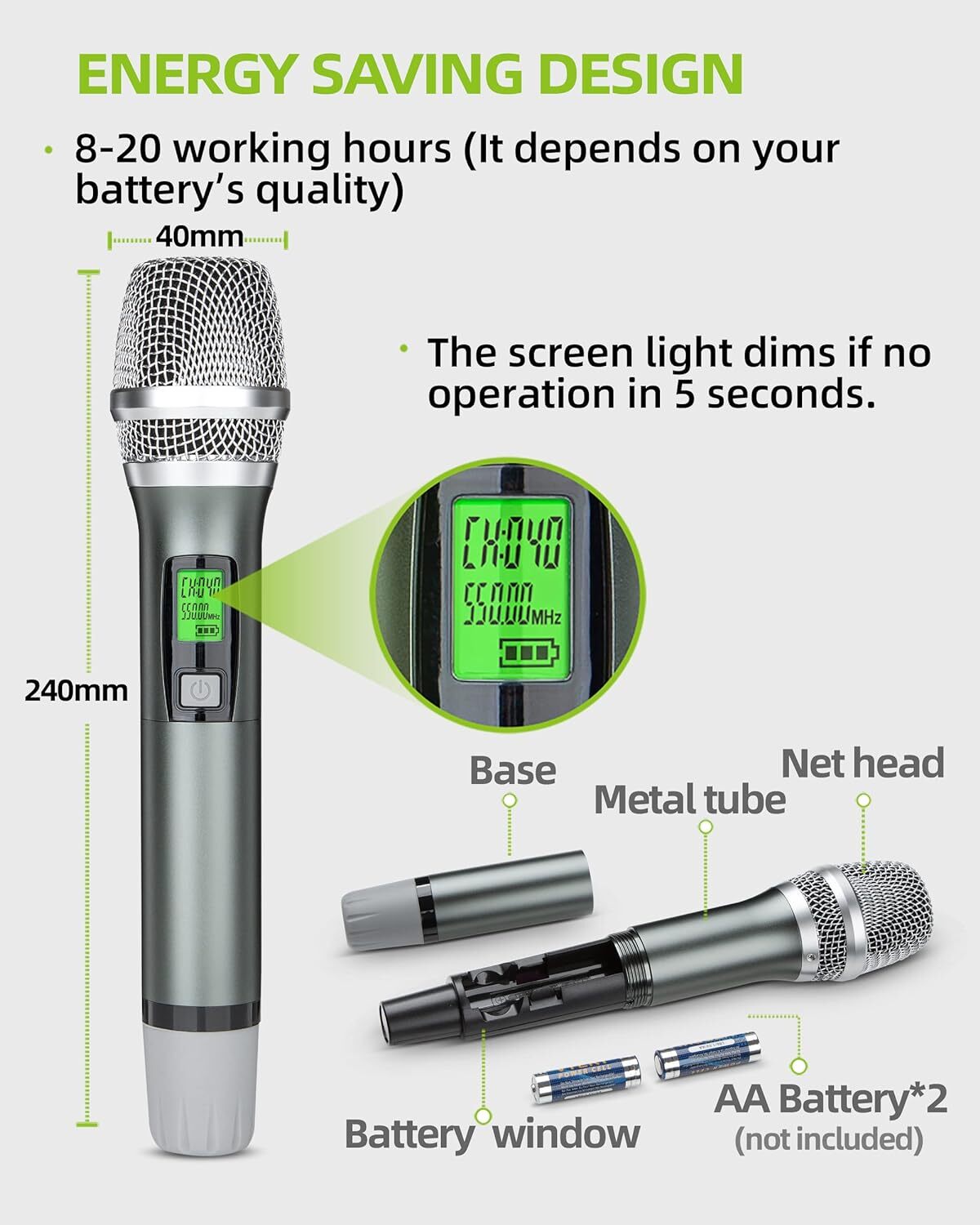 Wireless Microphone Mic System Dual UHF 200 Channel 328ft Range KY-2208 *2624MN