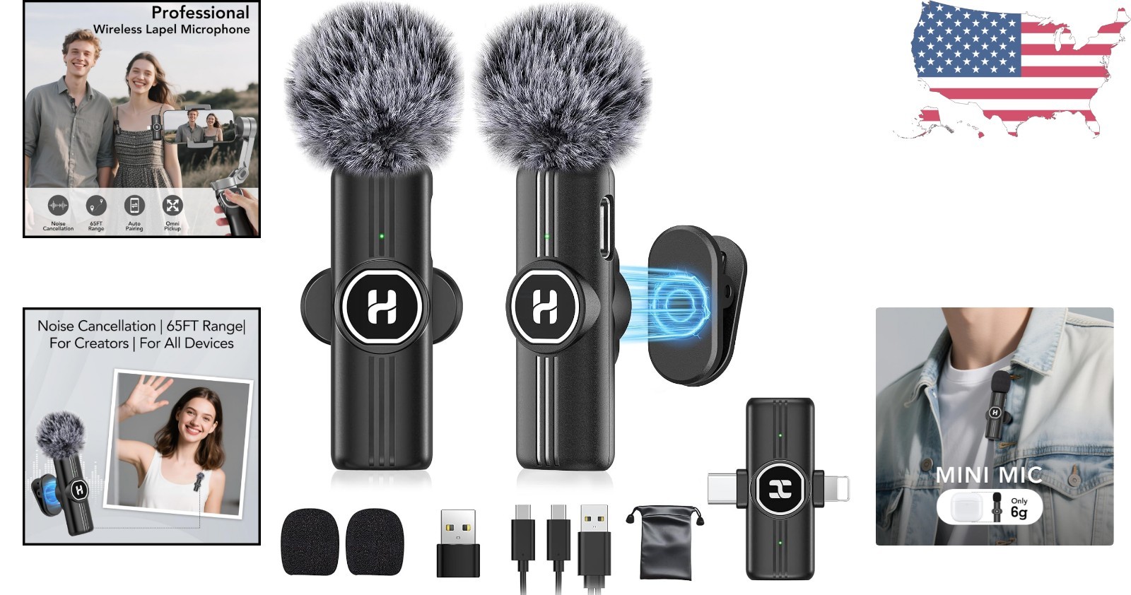 Rechargeable Wireless Lavalier Microphone for Indoor/Outdoor Video Recording