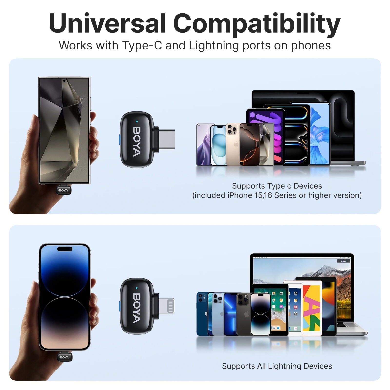 BOYA Mini Wireless Lavalier Microphone iPhone 15 16 Android Type C Camera Vlog
