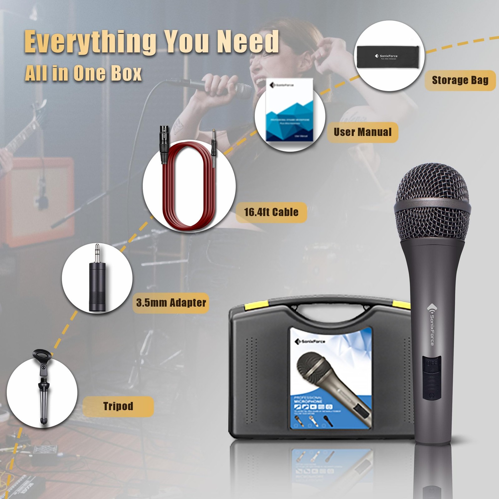 Professional Dynamic Microphone for Singing Karaoke Microphone with 16ft XLR …