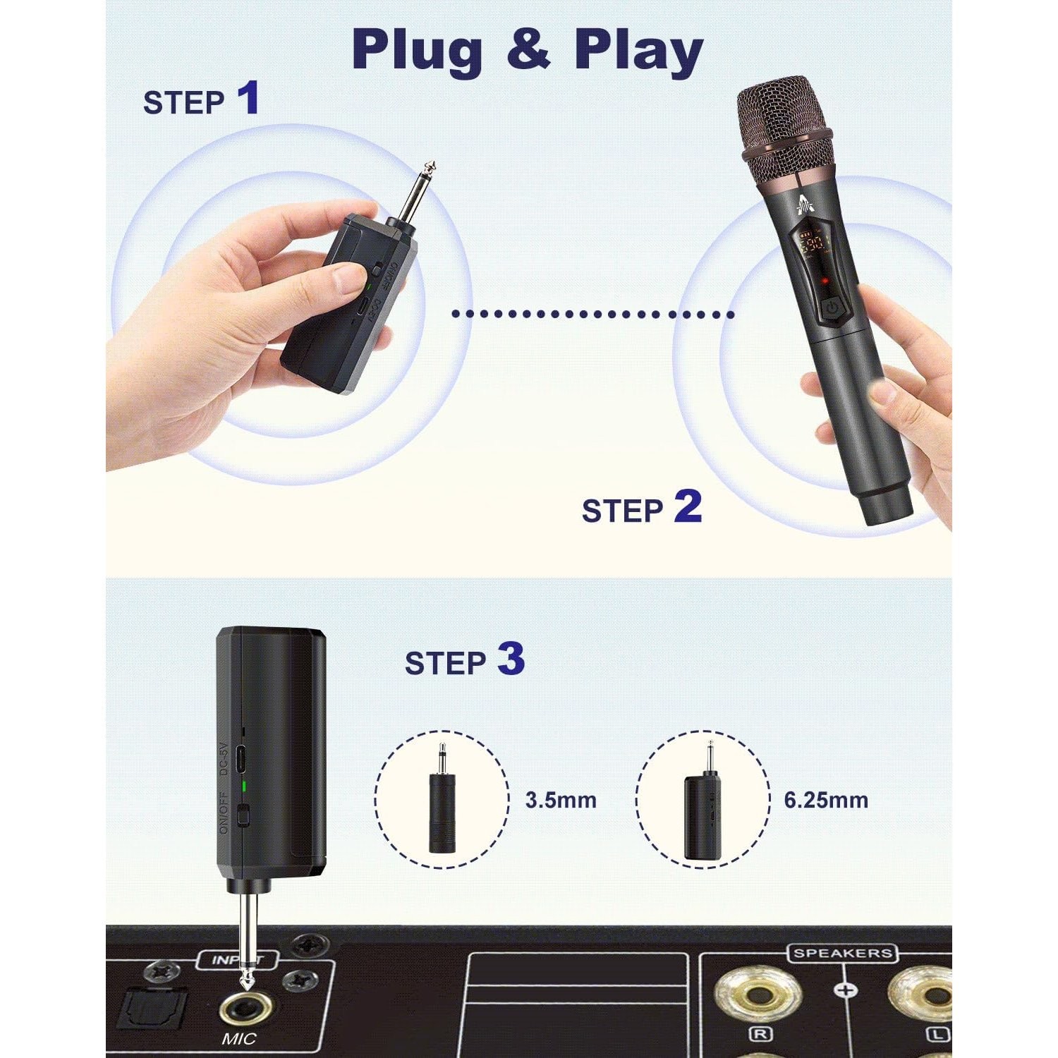 Portable Wireless Microphone with 50H Battery Life for Events and Performances