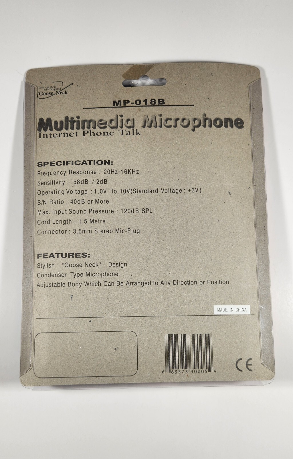 MP-018B BLACK MULTIMEDIA MICROPHONE INTERNET PHONE TALK GOOSE NECK TYPE NEW