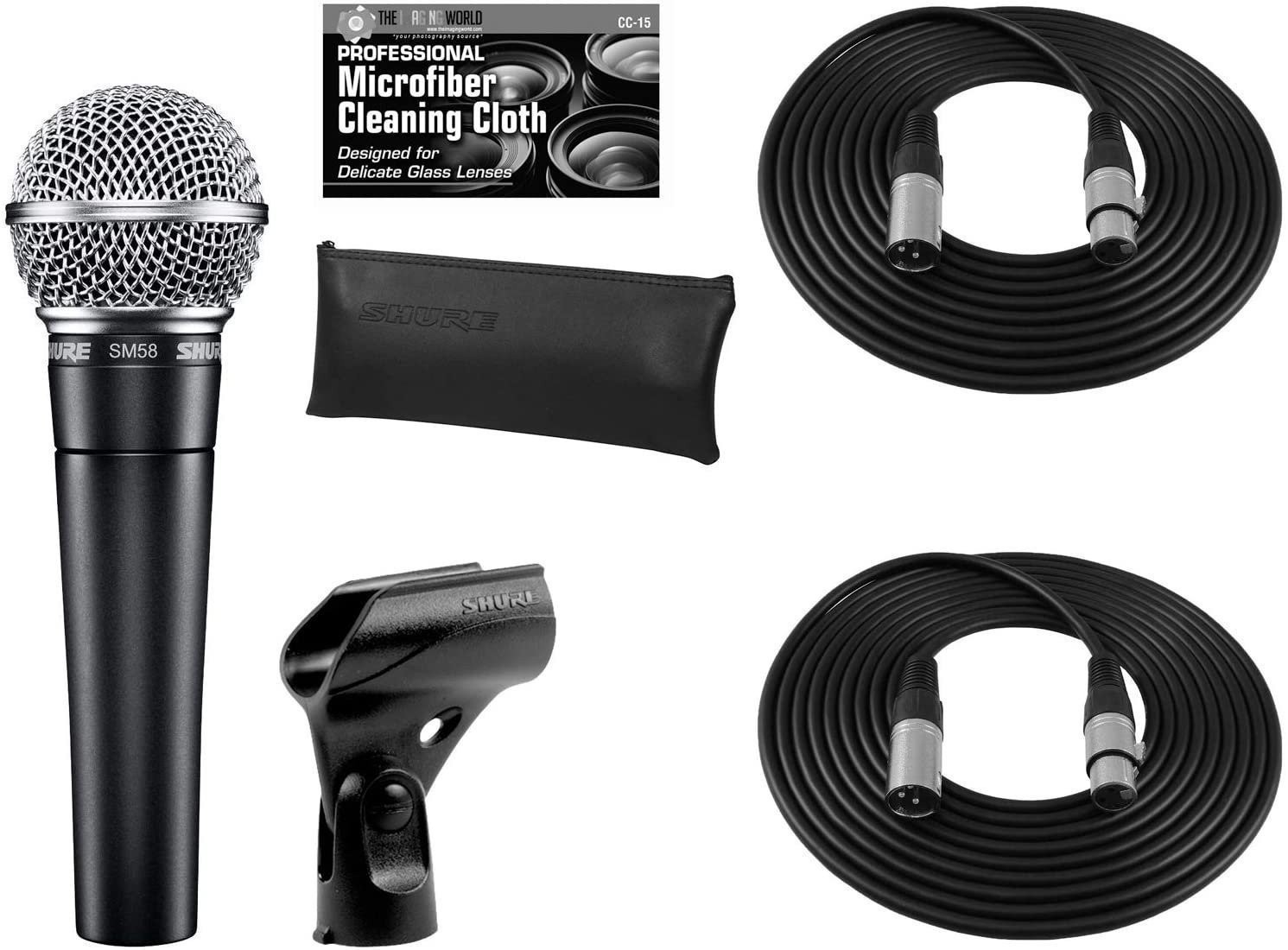 Shure SM58-LC Cardioid Dynamic Vocal Microphone + Extra Two (2) XLR Cables