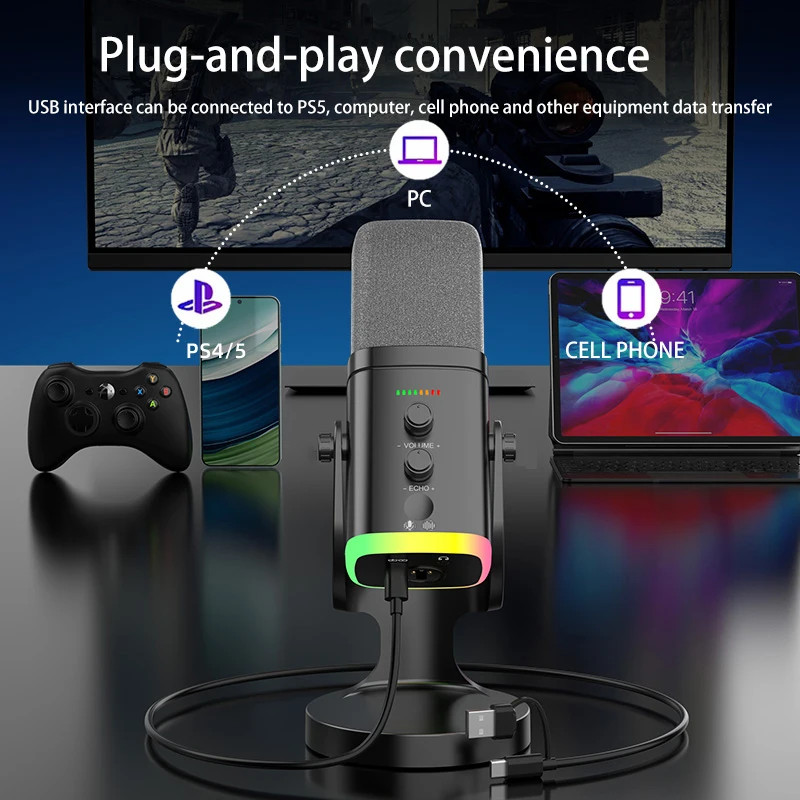 XLR/USB Dynamic Microphone for Streaming & Gaming, Ideal PC Mic for Youtube, Sin