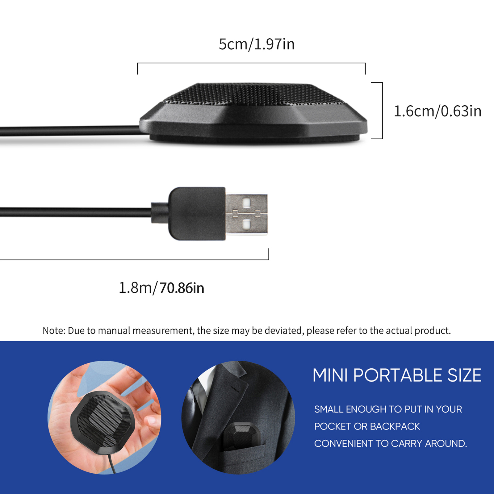 Portable USB Conference Microphone 360° Omnidirectional Condenser L7Q0