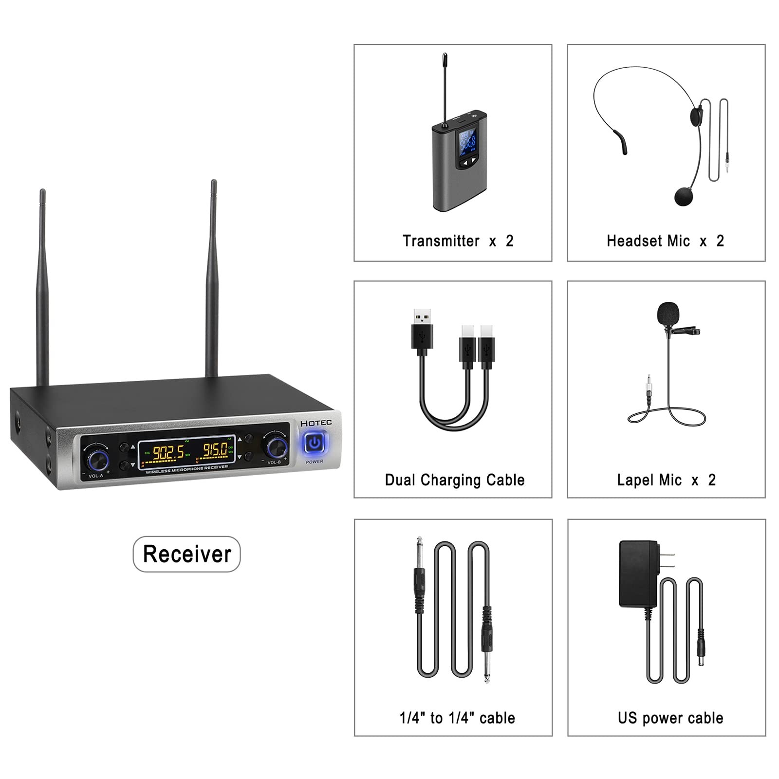 UHF Wireless Microphone System with Dual Lapel/Lavalier and Headset Microphon…
