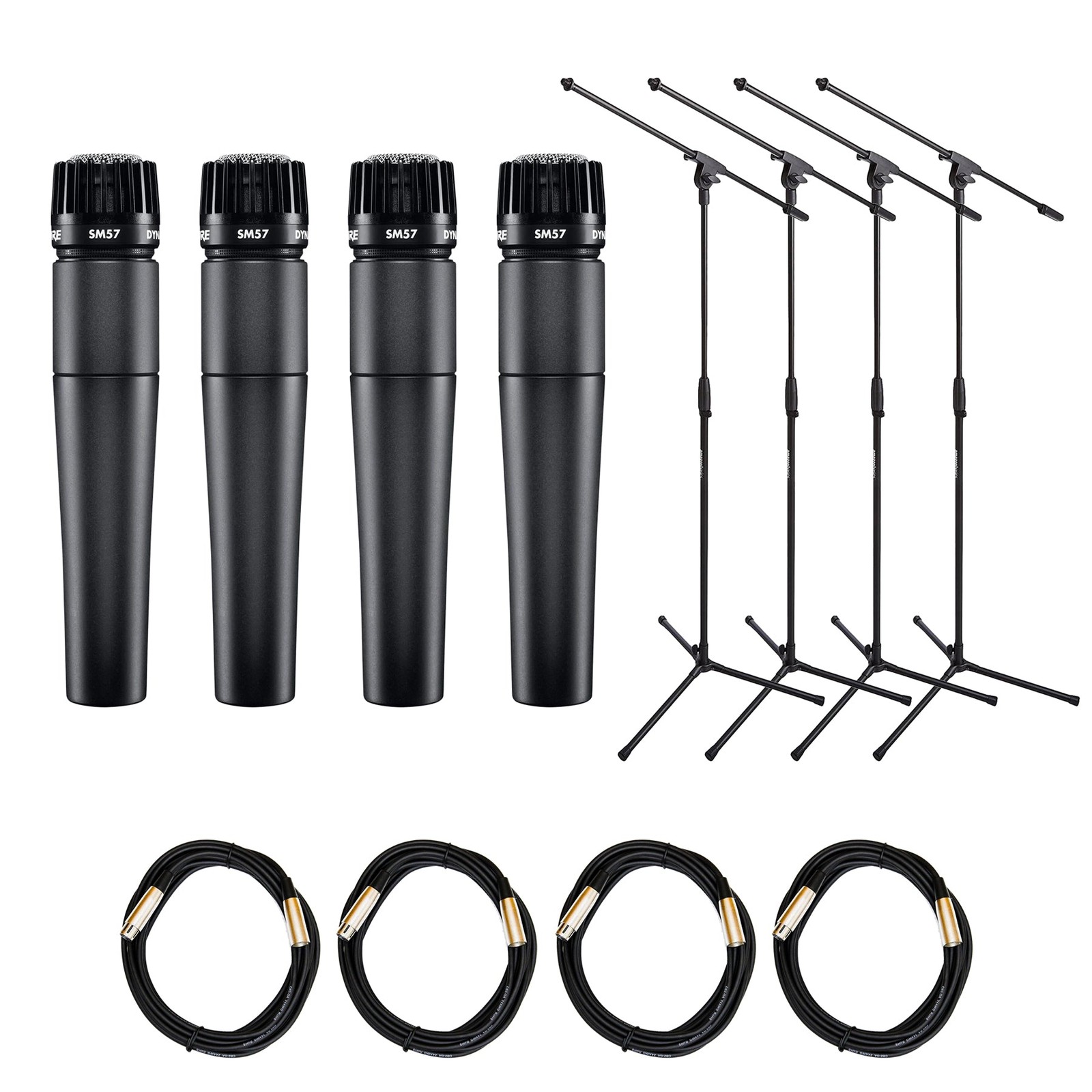 4-Pack of Shure SM57 Instrument Microphones Bundle with Mic Stands & XLR Cables