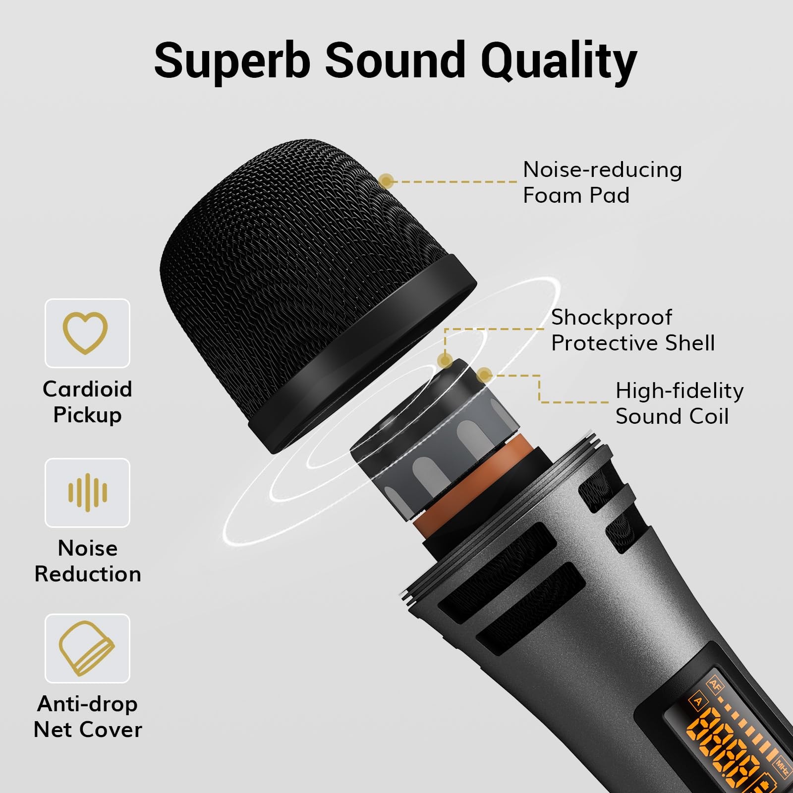 TONOR Wireless Microphone System, 4 * 10-Channel UHF Cordless Handheld Black