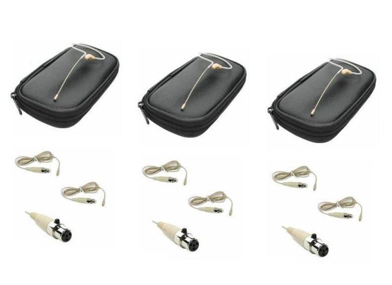 3 Earset Microphones OSP HS09 Tan invisible Mic for Shure Wireless Systems TA4F