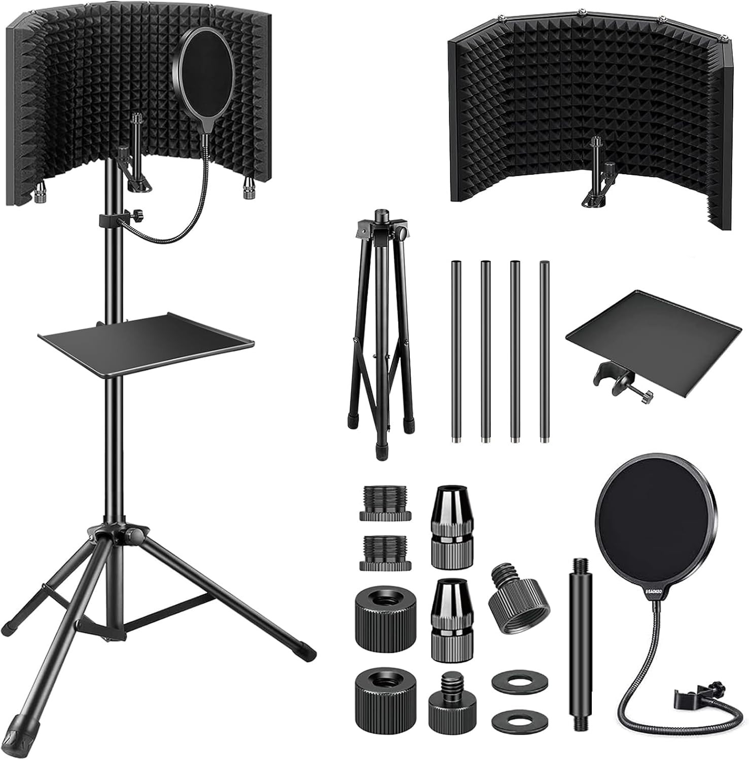 Studio Recording Microphone Isolation Shield with Pop Filter & Tripod Stand, …