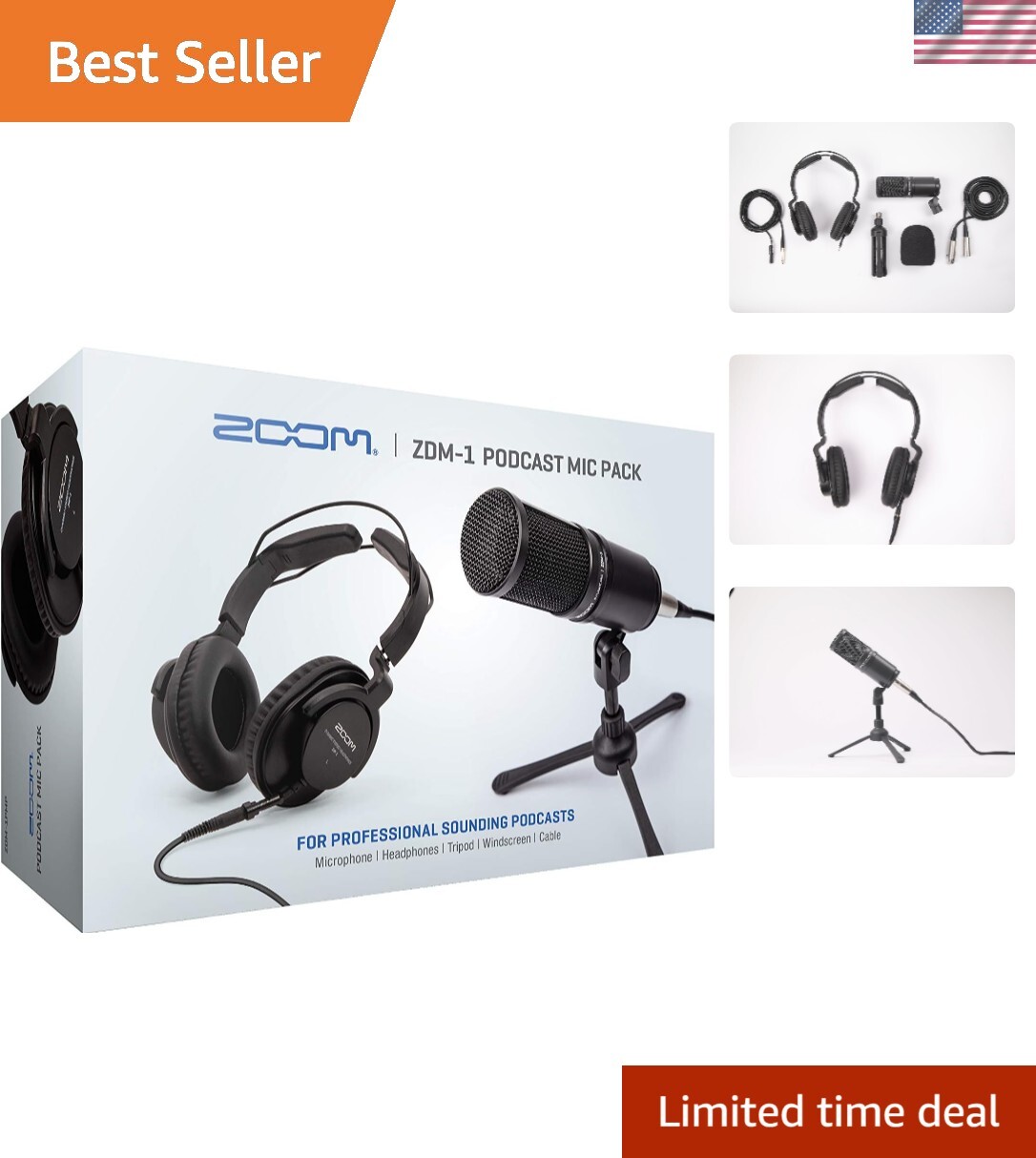 ZDM-1 Podcast Mic Pack, Podcast Dynamic Microphone, Headphones, Tripod, Winds…