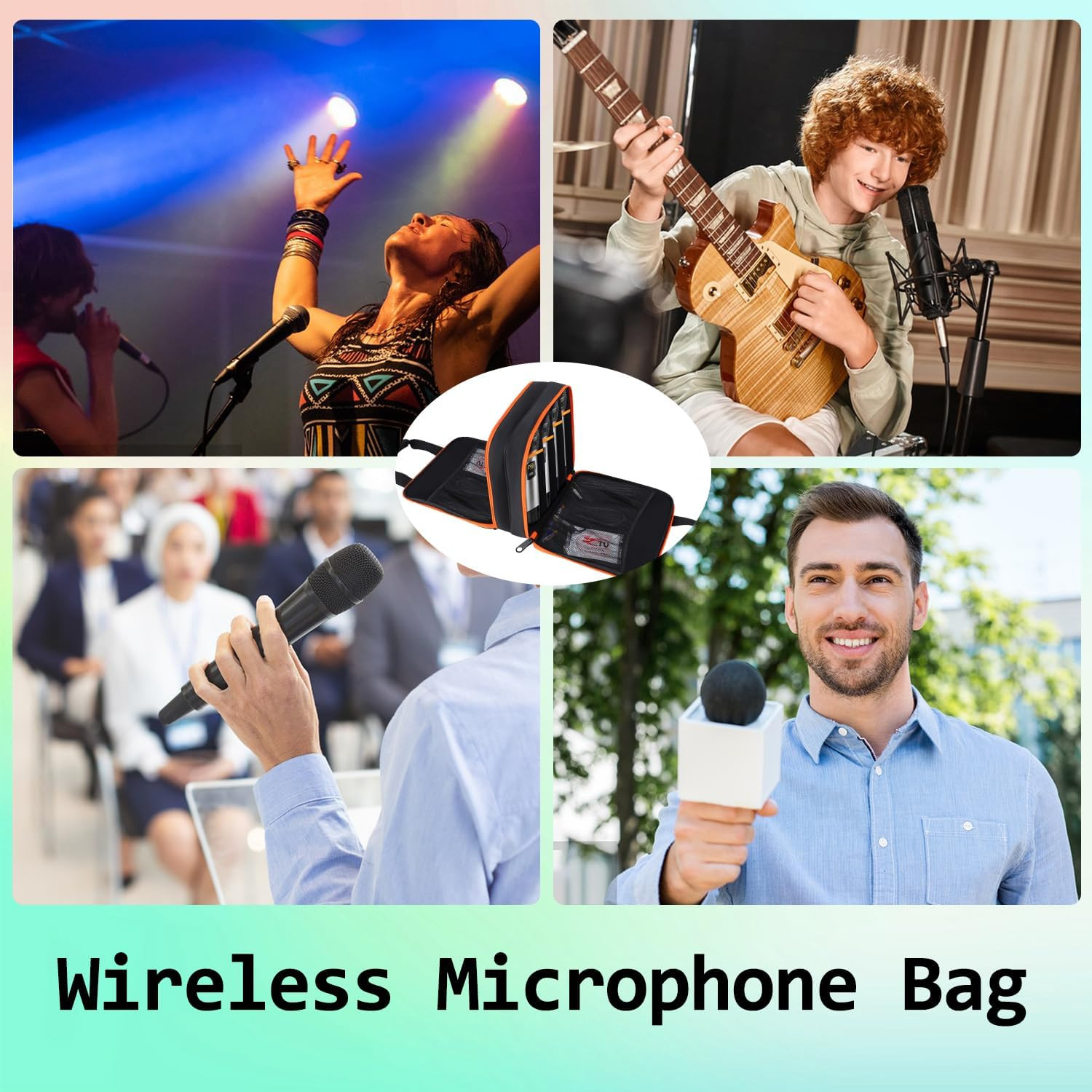Microphone Case,Wireless Microphone Bag,Portable Storage Case | 8 Slots Mic Carr