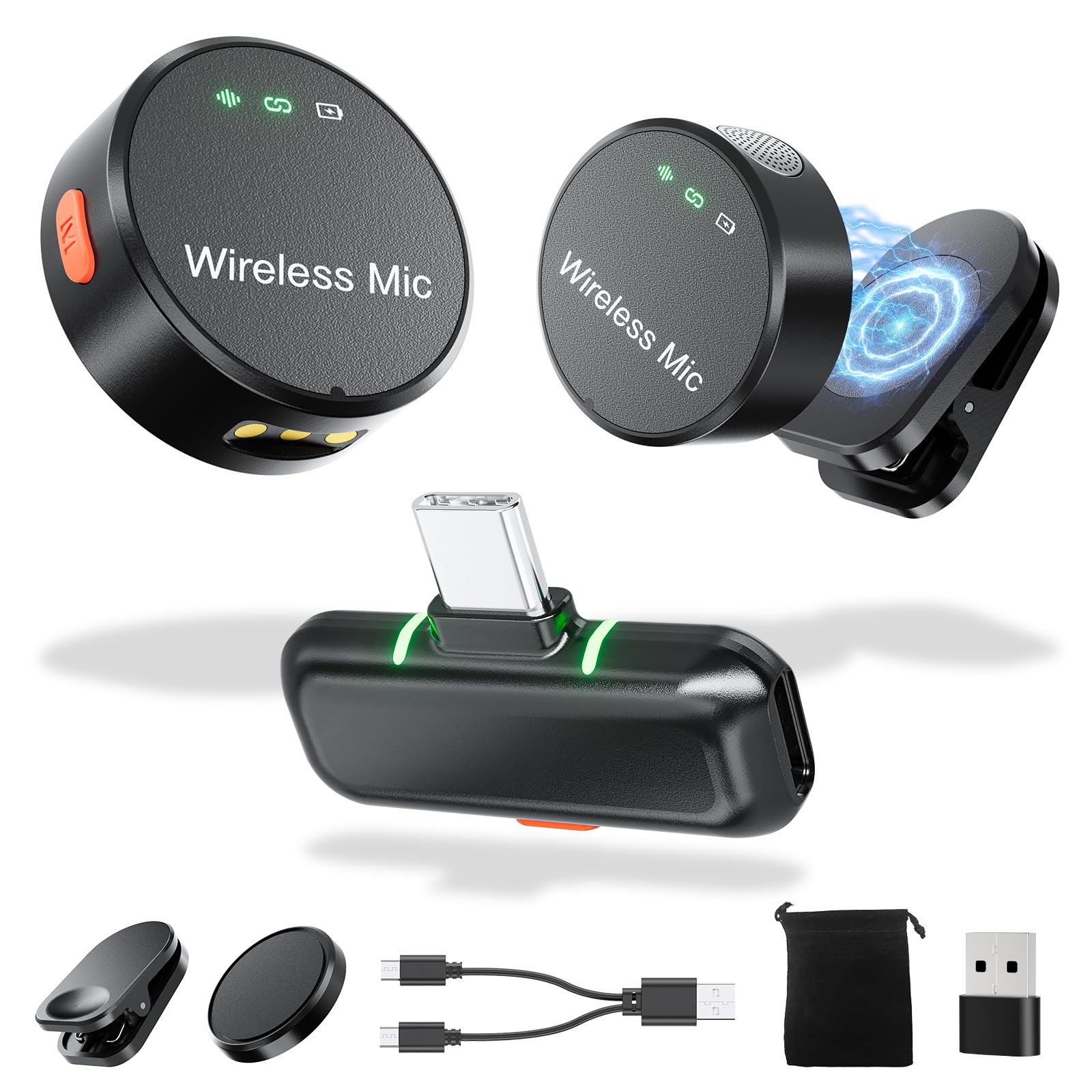 Wireless Lavalier Microphone for iPhone 15/16 & Android & PC, Magnetic Clip-O…