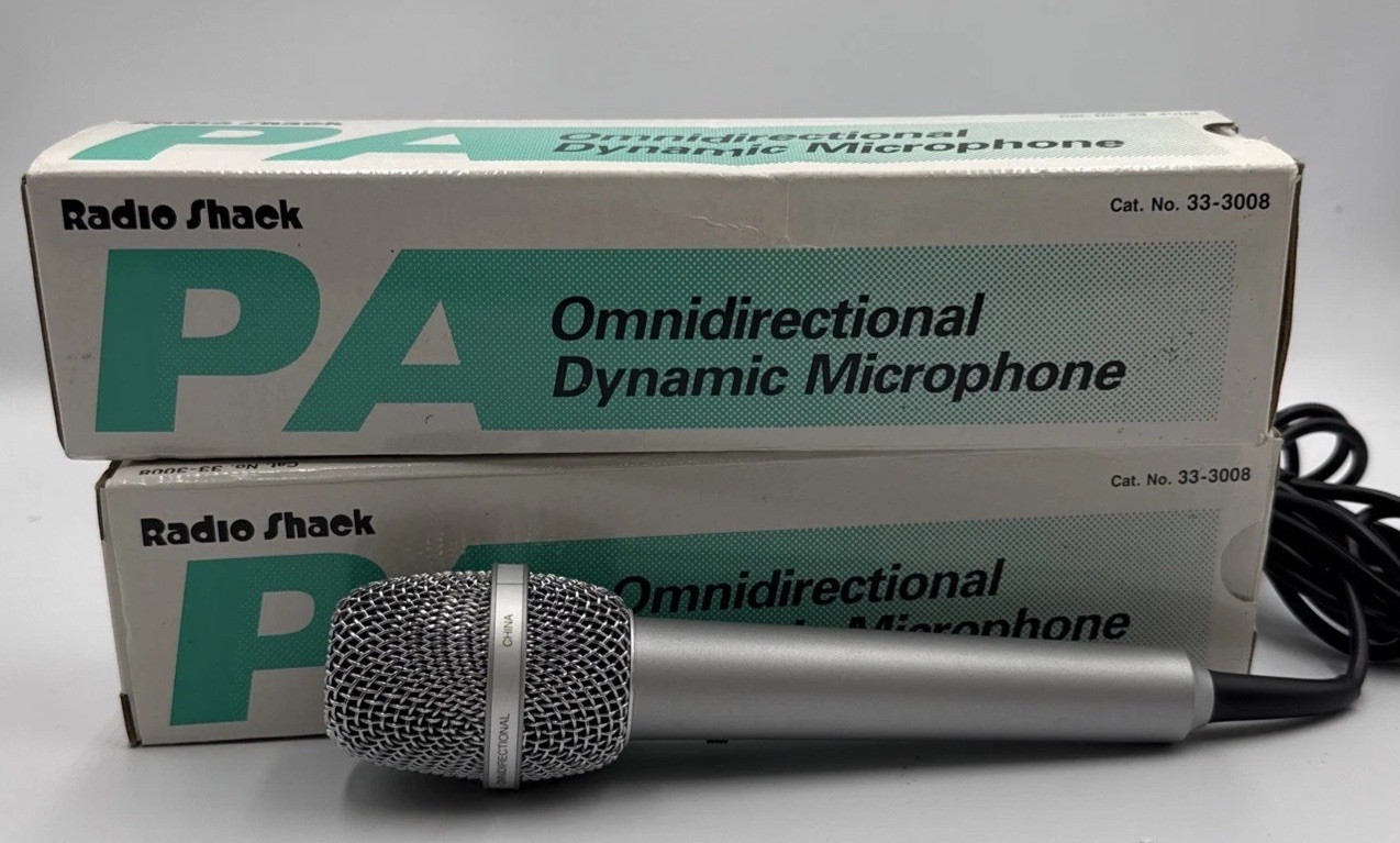 (2) Radio Shack Omnidirectional Dynamic Microphones, Model No. 33-3008 BRAND NEW