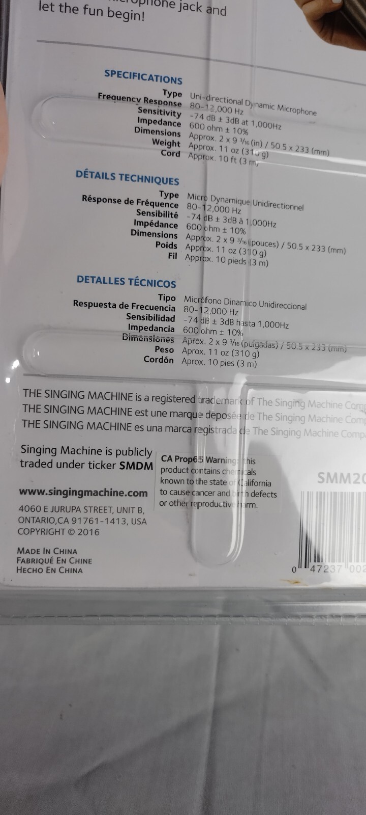 Singing Machine SMM-205 Unidirectional Dynamic Karaoke Microphone Plug In