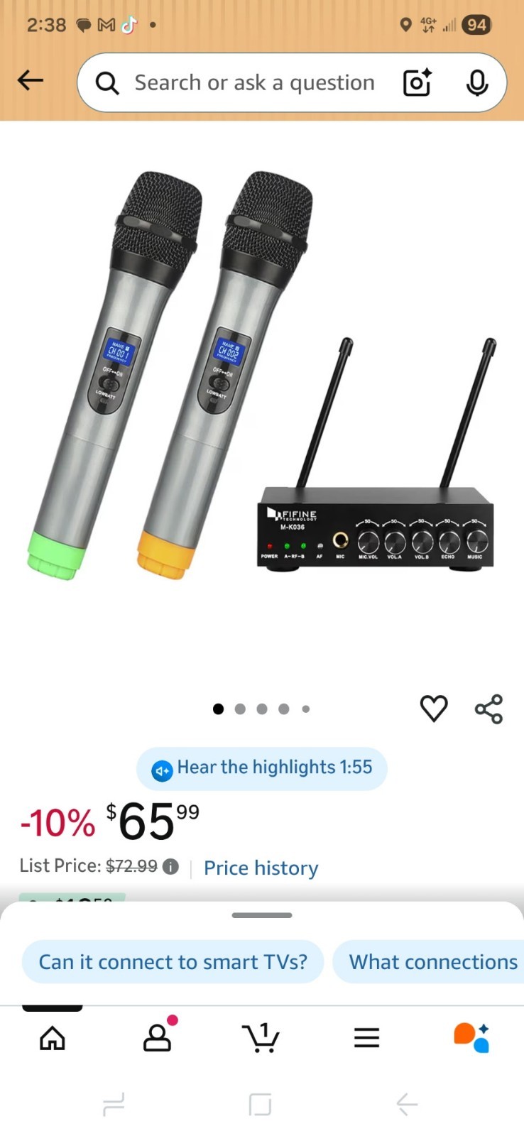 FIFINE M-K036 Wireless Handheld Microphone System Dual Mics Silver