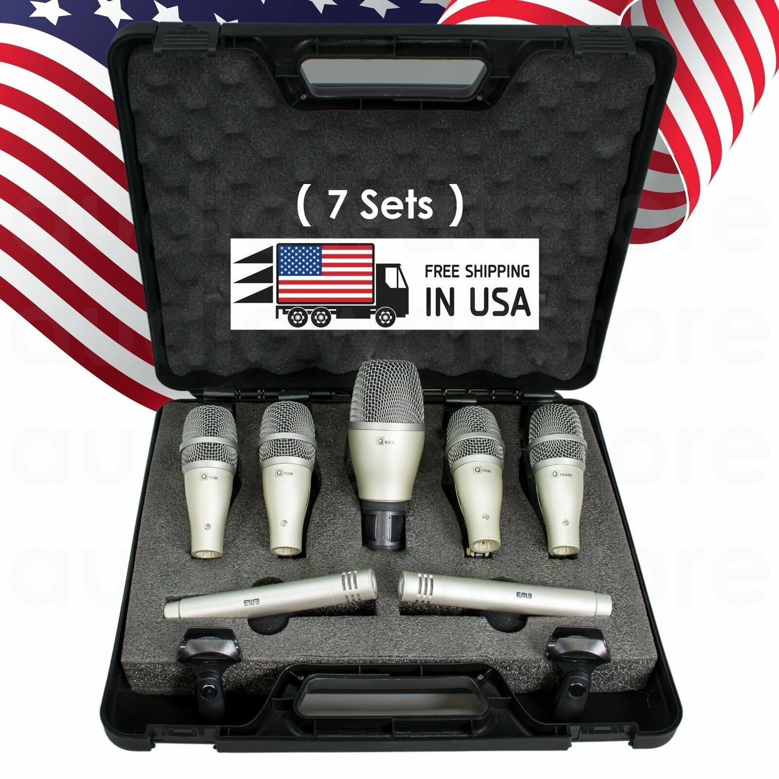 KIT7 Professional Wired Microphone Mic Kit for 7 Pieces Drum Set w/ Mounting Kit