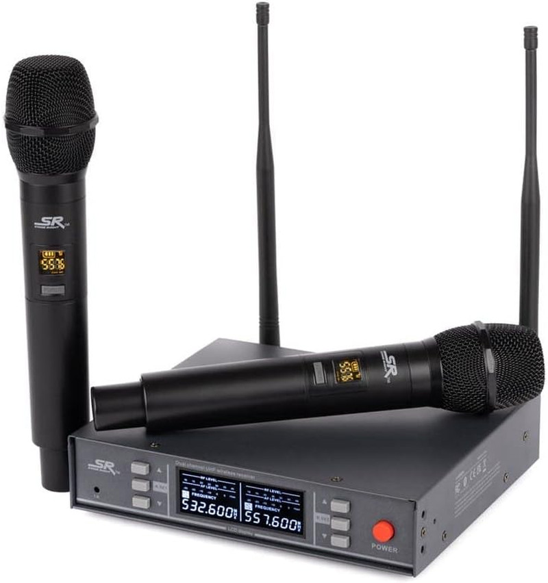 Dual Handheld Wireless Microphone System – 200 Channels, 262ft Range, Black