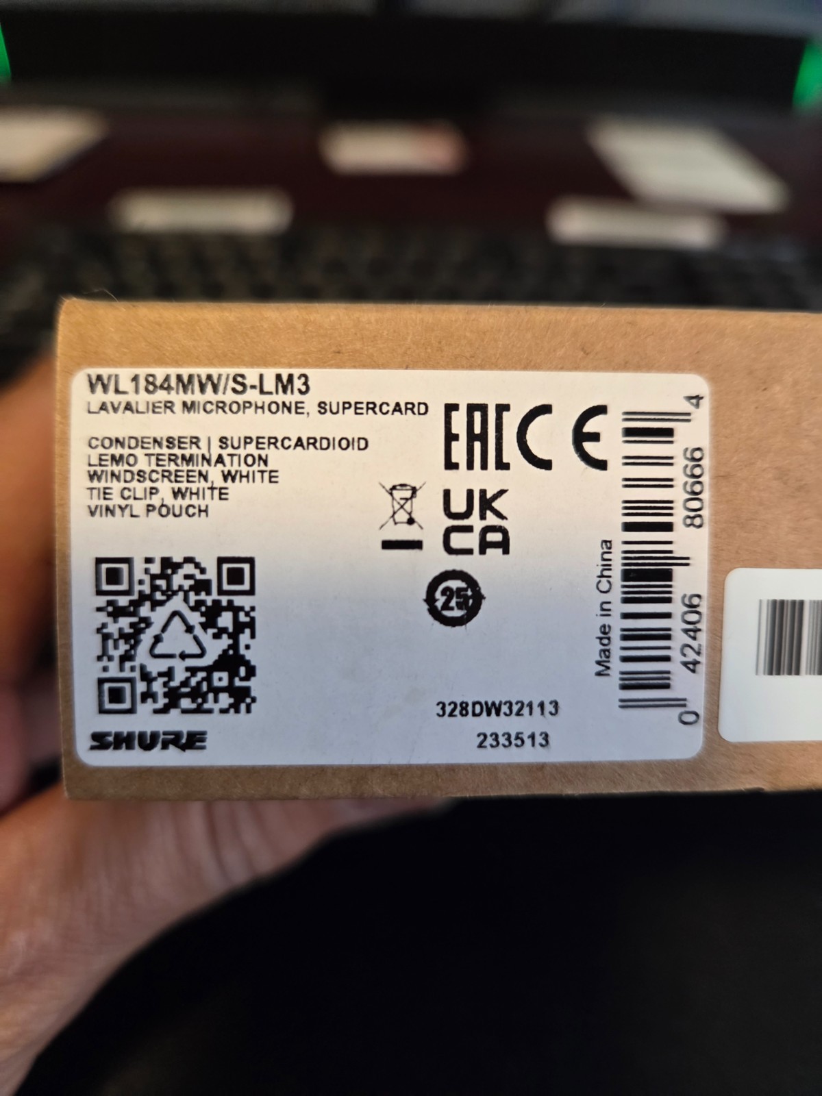 Shure WL184MW/S-LM3 Lavalier Mic Super Cardiod Lemo Connection