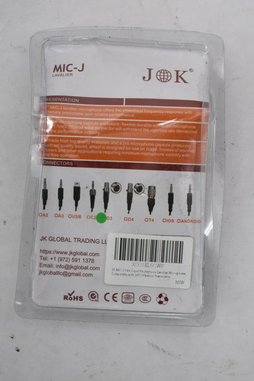 JK Mic-J Lavalier Condenser Lapel Microphone Wireless Transmitter Mini XLR