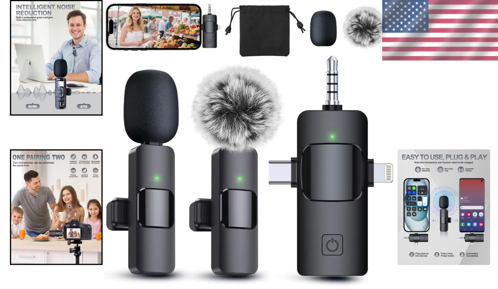 Portable 3-in-1 Lavalier Microphone: Perfect for YouTube, TikTok, and Podcasts