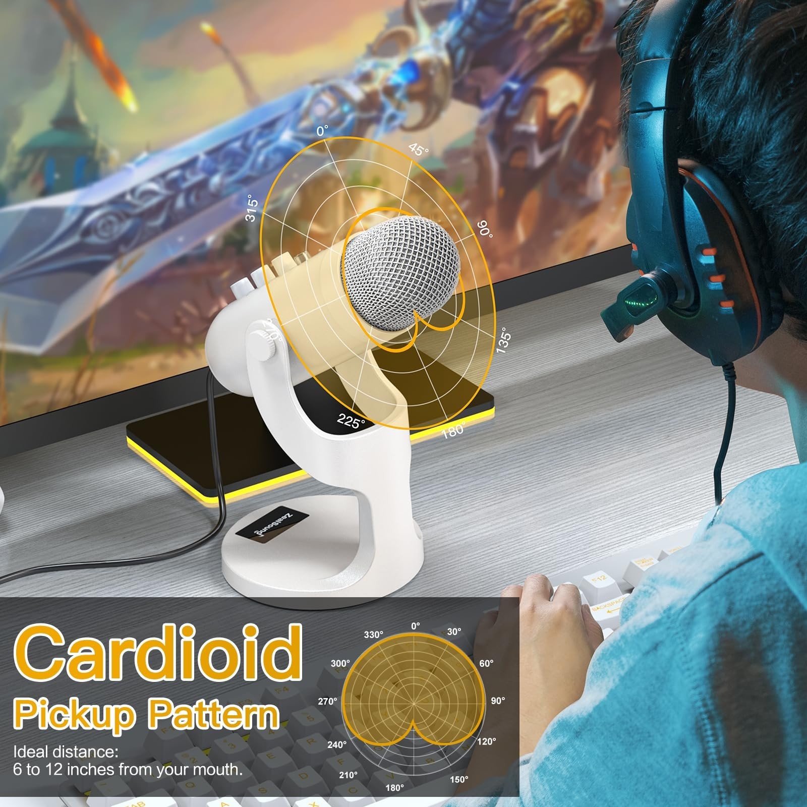 Podcast Microphone for iPhone, PC & Android – Noise Cancelling, Gain Knob, Mute