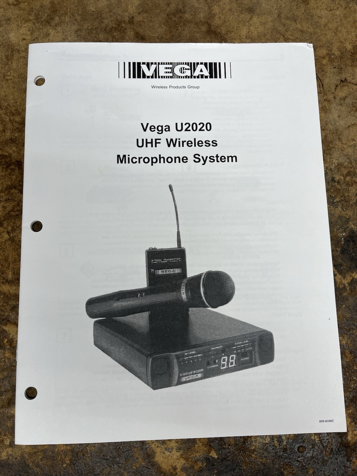 Vega U2020 UHF Wireless Microphone System Manual Wireless Replacement Booklet