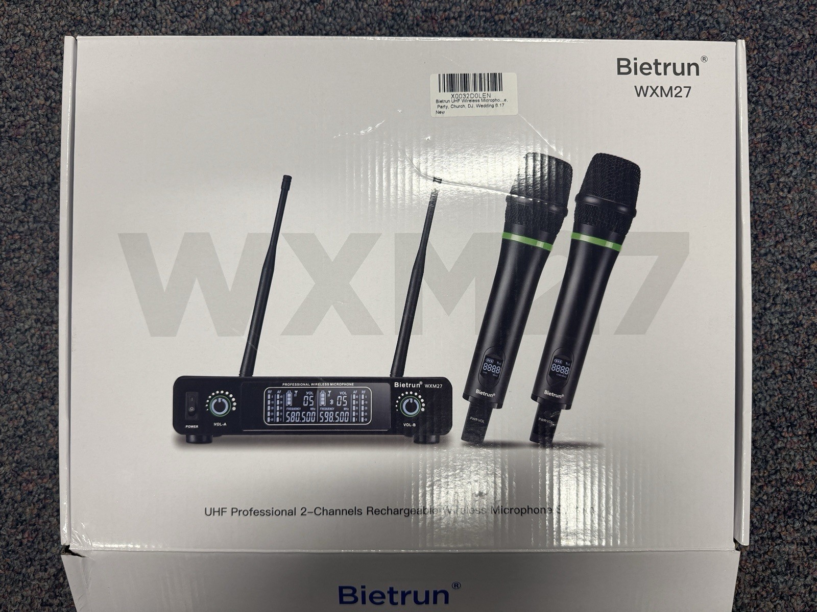 Bietrun WXM27 Wireless Rechargeable Dual UHF Cordless Microphone System