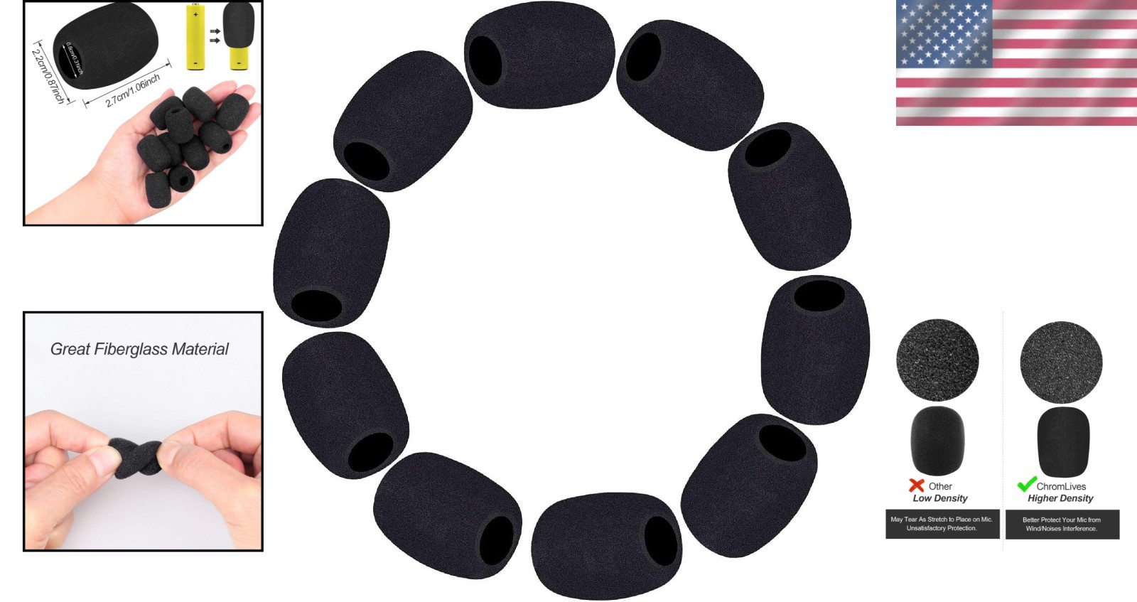10-Pack Noise Reducing Lapel Microphone Windscreens for Clarity and Hygiene