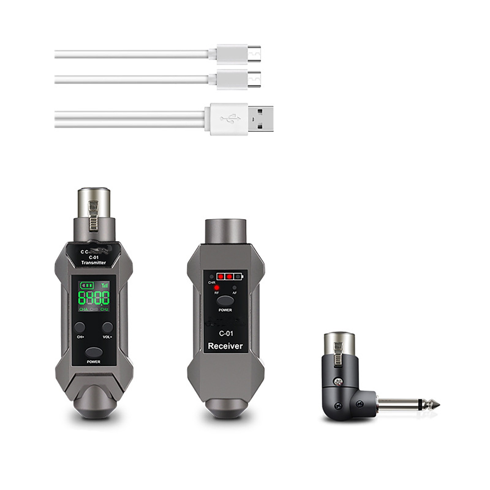 Rechargeable Plug-on Microphone Wireless System XLR Transmitter+Receiver+Adapter