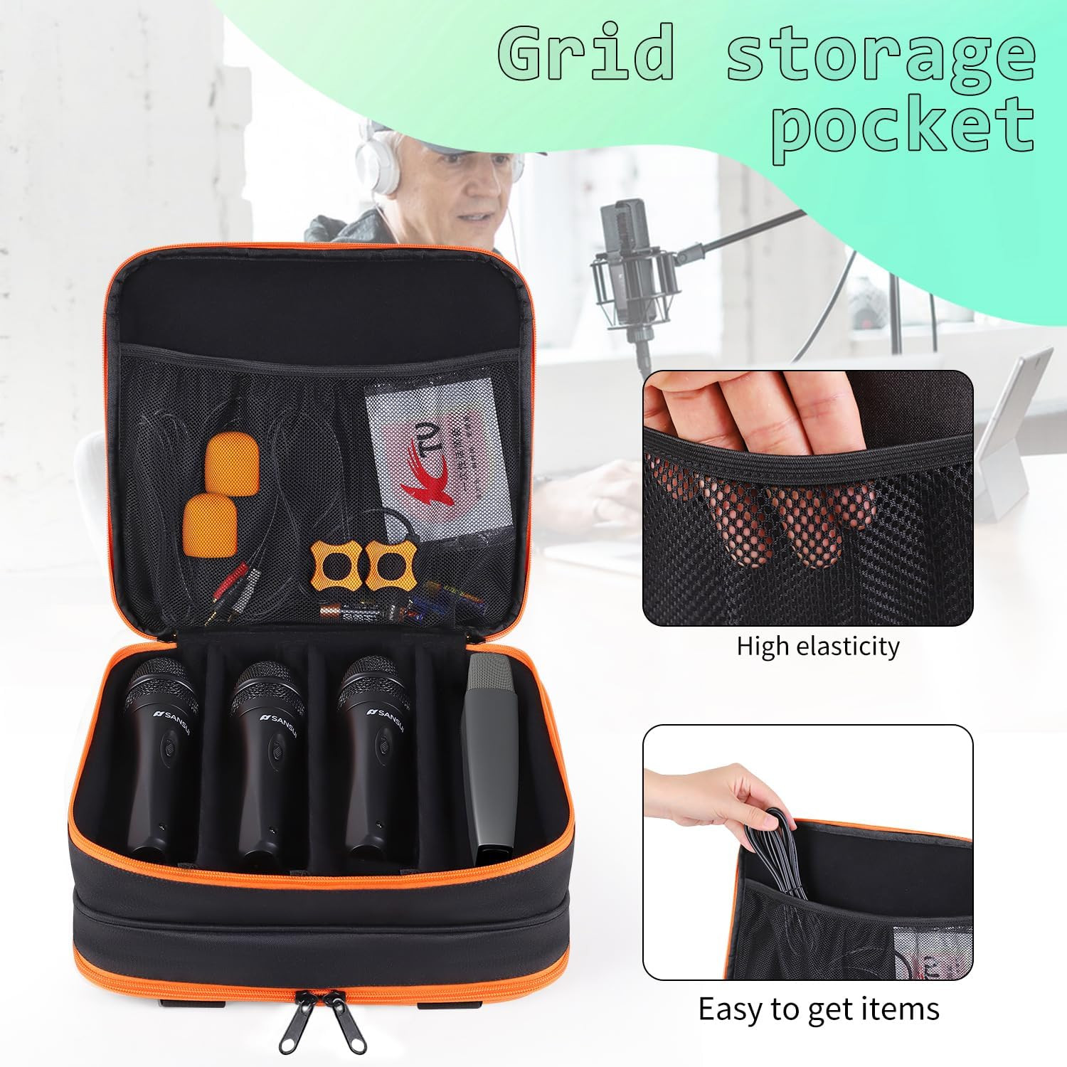Microphone Case,Wireless Microphone Bag,Portable Storage Case | 8 Slots Mic Carr